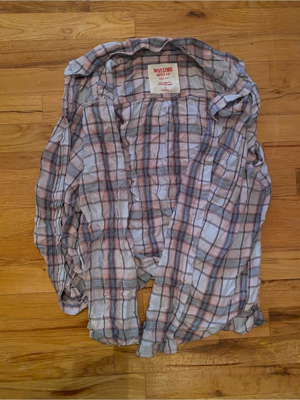 Mossimo Supply Co. Light Pink and Gray Plaid Button-Down Shirt
